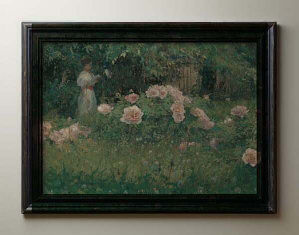 0007 lady in a rose garden vintage art by Ellis & Alexander