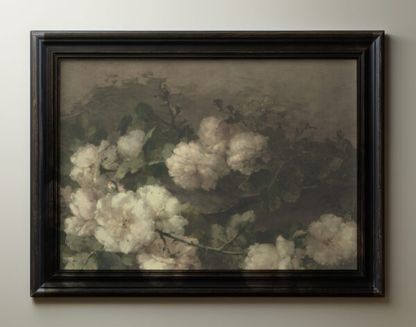 0013 vintage painting of garden roses. White rose painting.