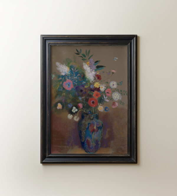 0018 vintage oil painting of flowers within a blue vase.