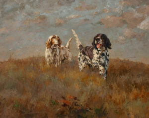 0029 Pair of setters walking the fields. Vintage oil painting giclee print by Ellis & Alexander