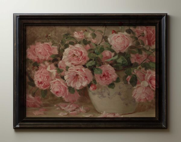 0031 vintage oil painting of pink roses within a vase. Giclee print by Ellis & Alexander