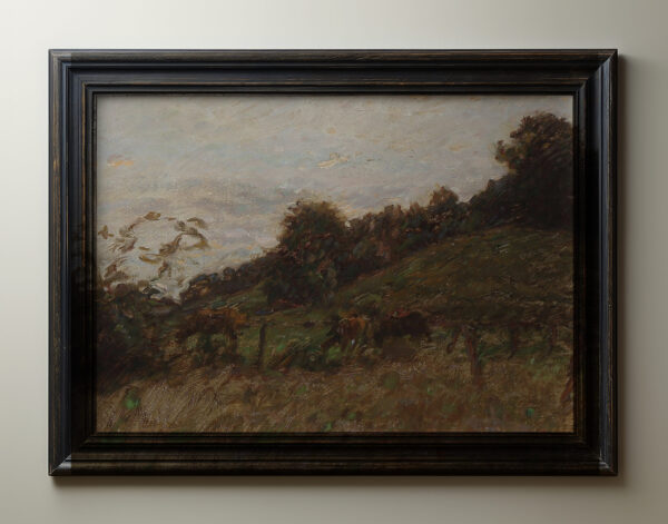 0037 landscape oil painting from 1911 with horses within a field. Giclee printed by Ellis & Alexander