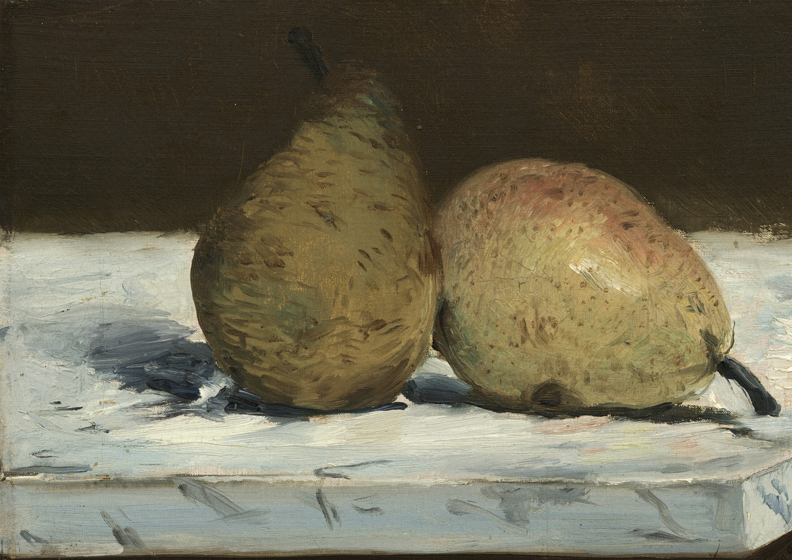 0056 Vintage still life oil painting of pears on top of a kitchen table