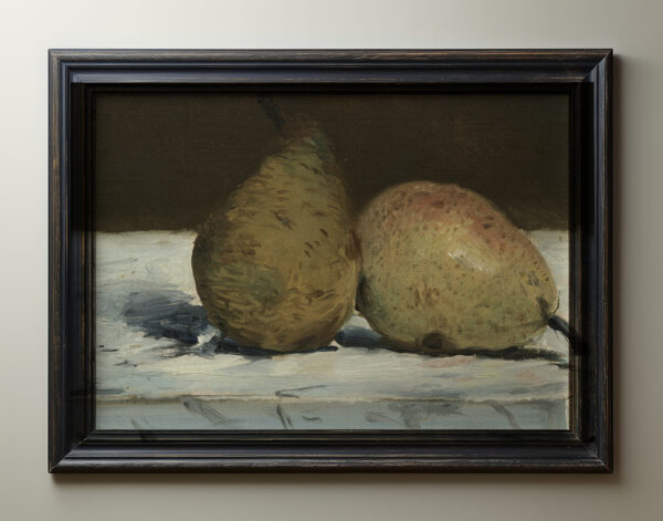 0056 Vintage still life oil painting of pears on top of a kitchen table