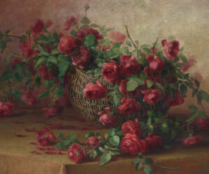 0067 vintage oil painting of red roses by Ellsi and Alexander